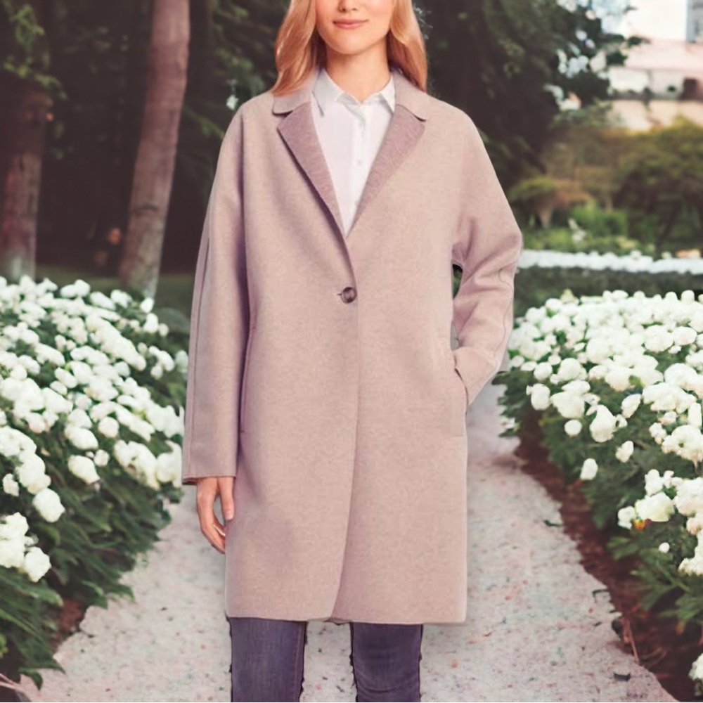⭐️HP⭐️ Bernardo Longline Coat Jacket Felt Button Front Blush Pink Large EUC - Picture 3 of 14